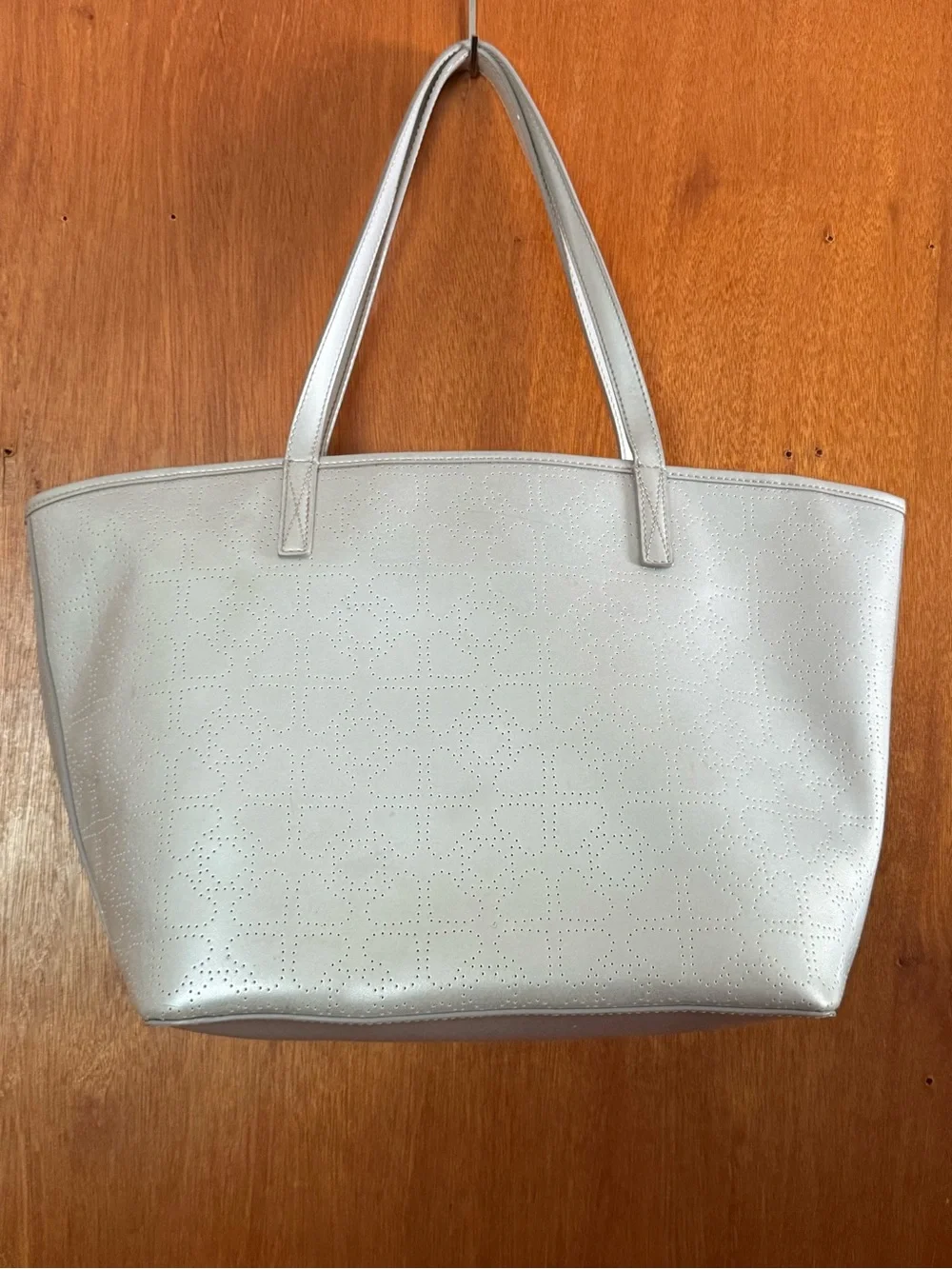 Kate spade Light Silver Perforated Tote Bag with heart patterns